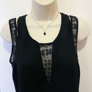 Black Sleeveless Top with Embroidered Mesh